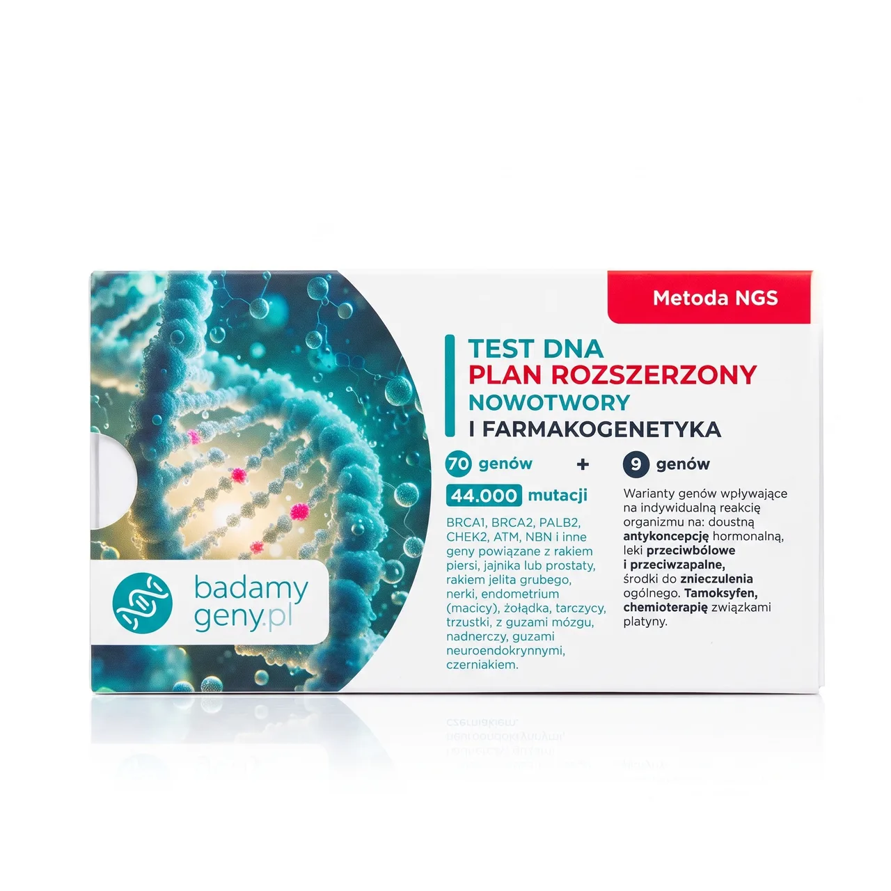 Pudełko testu DNA Plan Rozszerzony — widok z przodu